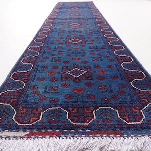 Royal Blue 2x10 ft Runner Rug- Famous design Bukhara Rug Handmade Soft Wool Rug- High Pile Oriental Rug- Hallway Runner Rug 70x300 cm Runner