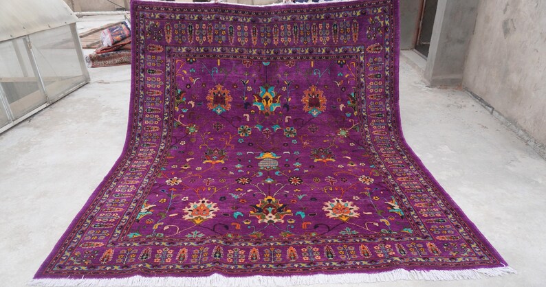 Rich Flower Rugs 8'2x9'4 Ft Rich Purple Rug 8x10 Afghan Bijdar Rug- Handmade Rug- Floral ...