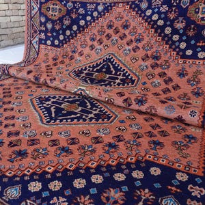 Afghan Terracotta Rug 6x8 ft Caucasian Rug- Hand Knotted Wool Area Rug- Geometric Rug- Bedroom Rug- Living Room Rug- Oriental Rug 190x240 cm