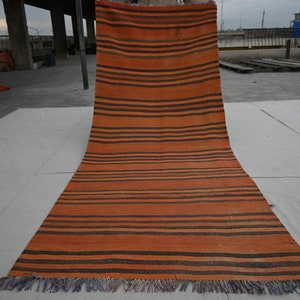 Terracotta Rug 3&#39;5x9&#39;5 ft Afghan Striped design Rug- Handmade Wool Rug- Turkmen Vintage Flatweave Kilim Rug- Turkmen Boho Rug- Oriental Rug