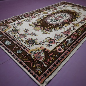 Beige Rug- Geometric Antique Rug- One of a Kind Rug 4x7 Turkish design Afghan Wool Handmade Art Rug- Living Room Rug- Oriental Bedroom rug