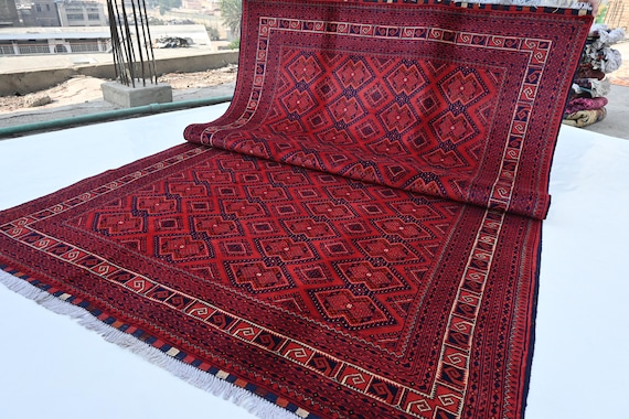 ヴィンテージラグ　アフガン91×112 ロングサイズ】90s トライバルラグ ヴィンテージラグ アフガン