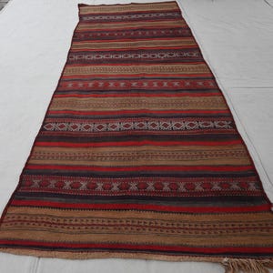 1920s Antique Rug 3&#39;5x9&#39;5&quot; Striped Kilim Rug- Handmade Afghan Rug Flatweave Kilim Rug- Brown Black Rug- Oriental Rug Bedroom Rug- Office Rug