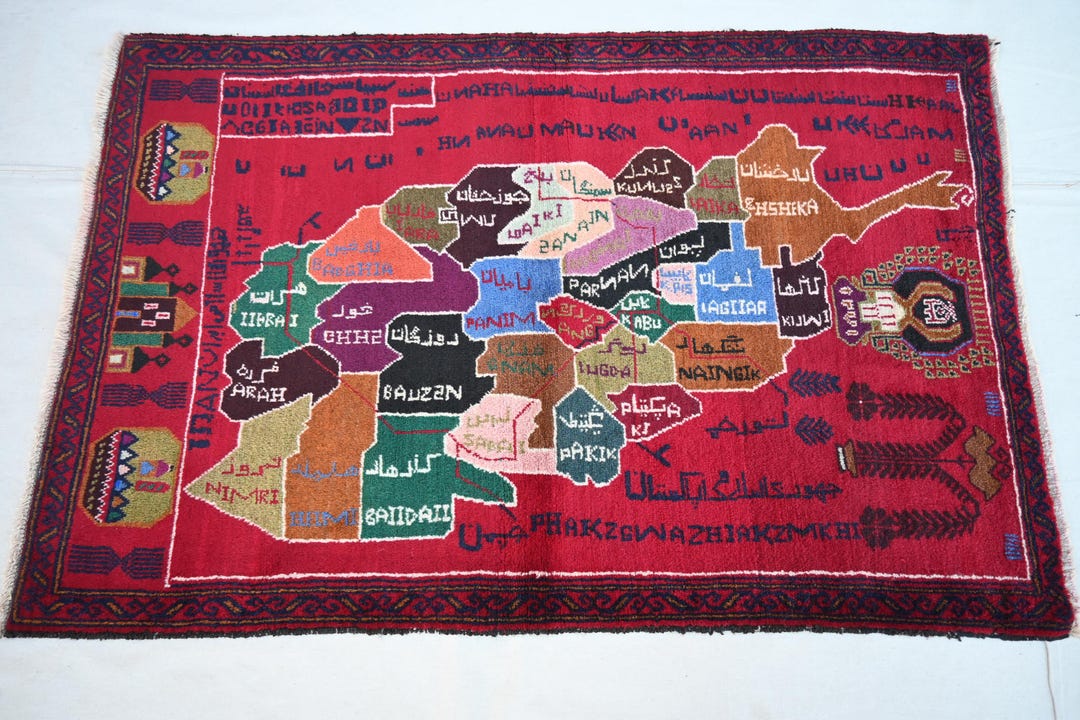 4x5 Afghan Rug- Map of Afghanistan Rug- Handmade Wool Rug- Art ...