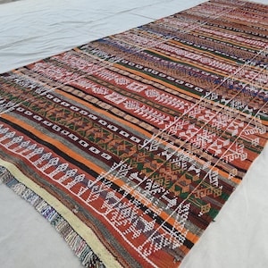 1940s Antique 4x10 Handmade Rug- Afghan Wide Runner- Vintage Flatweave Kilim Rug Laghari Kilim Rug- Turkmen Boho Rug Oriental Hallway Runner