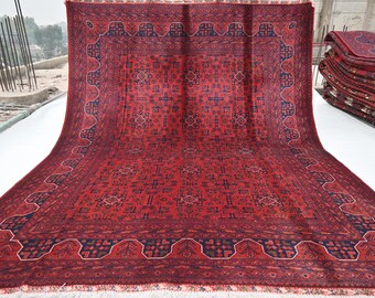7x9 Large Afghan Rug- Turkmen Khal Muhammadi Bukhara Rug- Handmade Wool Rug- Oriental Rug- Rug for Bedroom- Rug for Living room- Tribal Rug