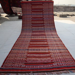 4x10 Handmade Afghan Runner rug - Vintage Flatweave Kilim Rug -Turkmen Boho Rug- Oriental Antique Geometric Rug - Hallway Wide Runner Rug