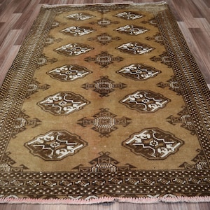 3x5 ft Vintage Tribal Rug - Bukhara design Afghan Hand-Knotted Soft Wool Pile Turkish Area Carpet- Living room- Bedroom Rug- Bronze Boho Rug