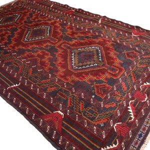 4x7 Afghan Rug - Handmade Wool Rug- Vintage Rug - Turkmen Tribal Baluchi Rug - Oriental Brown Blue Rug- Bedroom Rug- Office Rug- Kitchen Rug
