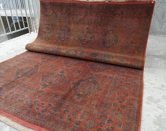 1990s Antique 7x11 Terracotta Rug- Soft Pile Fine Area Rug Handmade Wool Rug- Afghan Tribal Kalisaye Rug- Living Room- Bedroom rug 6'8x10'6"