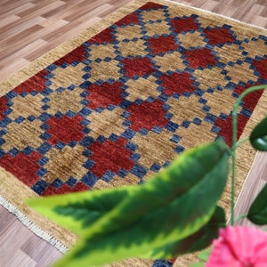 4x6 Ft Gabbeh Area Rug - Maroon Brown Afghan Hand Knotted Wool Rug- Rugs for Kitchen Room- Oriental Rug- Home Decor Rug- Rug for Bedroom rug