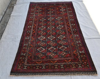 1940年代アンティーク祈祷用ラグ 3x5 アフガニスタン製ハンドメイド