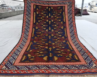 トルクメン族のラグ 3 x 5 フィート アフガン ヴィンテージ 幾何学模様