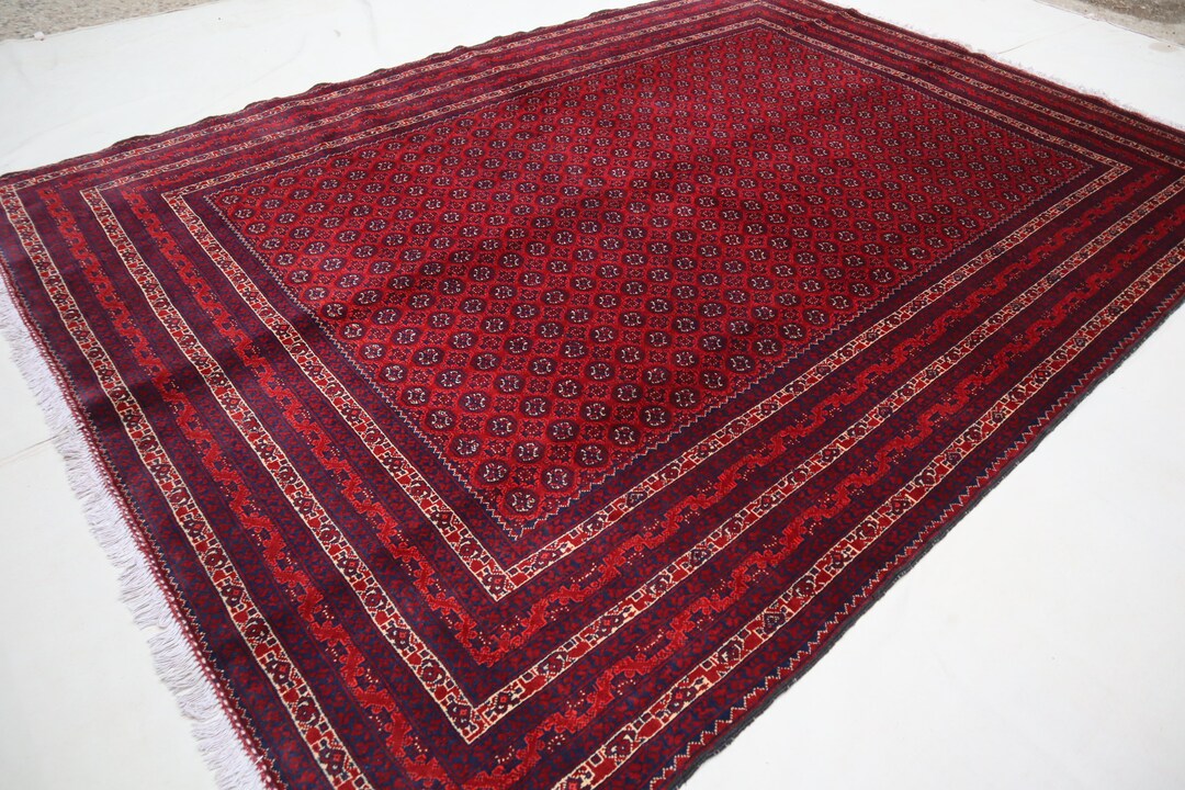 Afghan Vintage Turkmen Mowri Fine Rug 7x9 Ft Hand Knotted Wool Area Rug ...