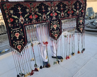 Antiek tapijt uit de jaren 1920 3'7 x 4'9 ft wandtapijt Afghaans handgemaakt jalar-tapijt - Turkmeense wol Woondecoratie Geometrisch Ersari-ontwerp vloerkleed - wandkleed