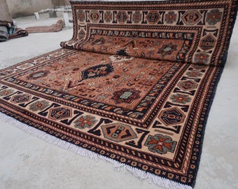 8x10 Turkish Medallion Heriz Rug- Large Terracotta rug- Turkmen Handmade Wool Rug- Afghan Caucasian Soft Pile rug- Bedroom Rug- Tribal Rug