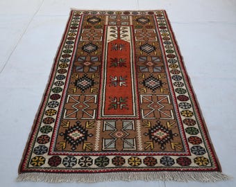 1940s Antique 3x5 ft Afghan Prayer Rug- Handmade Wool Rug- Turkman Trible Prayer Area Rug- Bedroom Rug- Office Rug- Muslim Mosque Rug