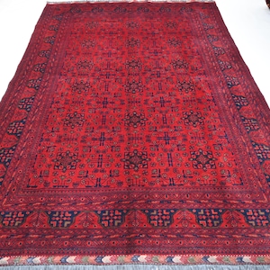 Afghan Custom Rugs- Hand Knotted Vintage Pattern Turkmen Tribal Bukhara Rug- 9x12 8x10 7x10 6x8 7x7 5x7 5x5 3x5 Fine Wool Rug- Oriental Rug