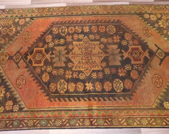 1920年代アンティークアフガニスタンコーカサスデザインラグ3'9x7'1