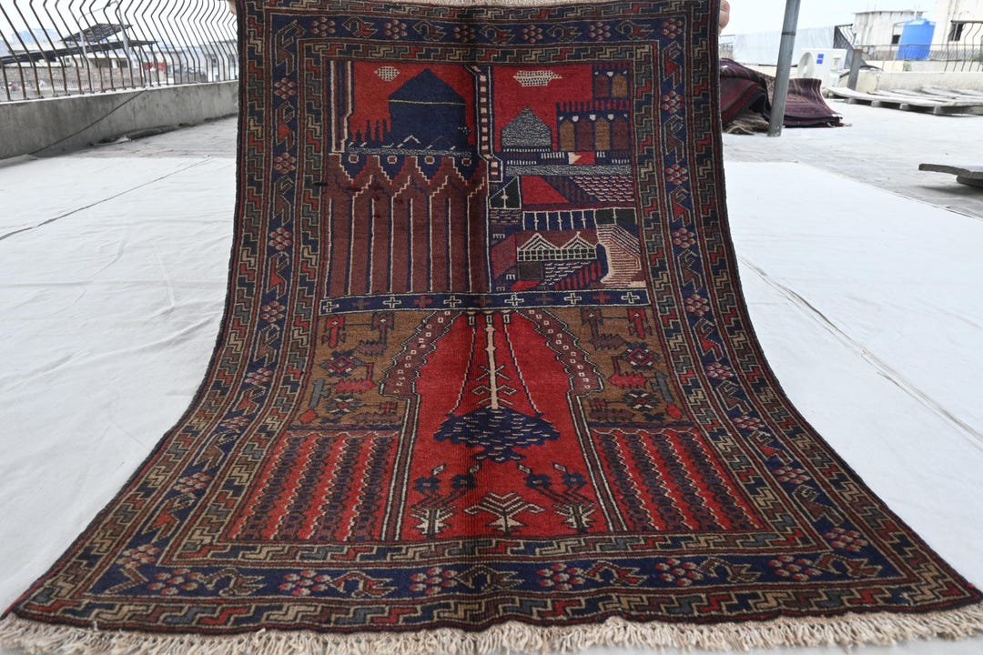 3x4 Afghan Antique Prayer Baluchi Rug- Turkman Handmade Wool Rug ...