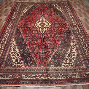 Antique Geometric Rug 7x10 Afghan Rug- Handmade Wool Rug- Caucasian Red rug- Turkmen Tribal Heriz Rug- Oriental Rug Living Room- Bedroom Rug