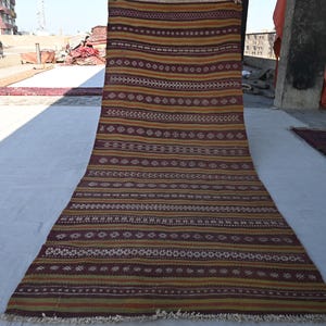 1920s Antique Rug 4x10 Handmade Wool Rug- Afghan Flatweave Kilim Rug- Turkmen Striped Rug- Oriental Antique Rug- Kitchen Rug- Hallway Runner