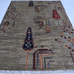 5x7 Natural Pictorial Rug- Afghan Handmade Wool Rug- Multi Tree of life Rug Turkmen Art Rug- Kids Room Rug Living Room Rug Oriental Area Rug