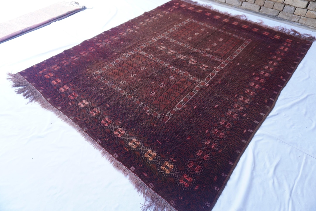 6x7 Rug 1900s Antique Rug 6x7 Turkmen Famous Hetchulu Parda Rug- Handmade Wool ...
