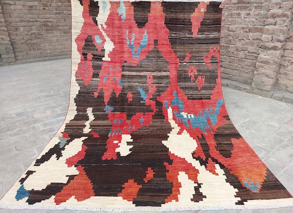 Afghan Abshar Gabbeh Rug 6x8 Hand Knotted Rug- Wool Rug- Modern Home decor Rug- Multi Colors Rug Vegetable dyes Rug- Best for Kids Room Rug