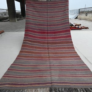 Afghan Antique Flatweave Kilim Rug 3x7 Turkman Striped design Rug- Handmade Wool Rug- Oriental Runner Rug- Bedroom Rug- Hallway Runner Rug