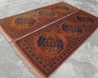 10 ft Vintage Pairs Runners Terracotta rug- Afghan Handmade wool Rug- Turkmen Geometric Tekke Ersari Oriental Rug- Kitchen Runner 1'9x5'0"