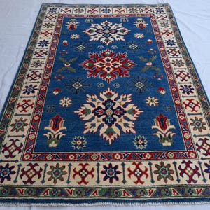 4x6 Afghan Rug- Geometric Kazak Design Rug- Afghan Handmade Wool Rug- Nomadic Rug- Living Room Rug- Turkmen Tribal Area Rug- Bedroom Rug