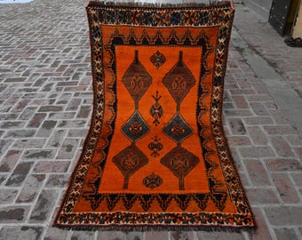 1960s Antique Caucasian Rug- 4x6 ft Afghan Handmade Soft Pile Faded Vintage Distressed Wool Rug- Living Room Rug- Bedroom Rug- Office Rug