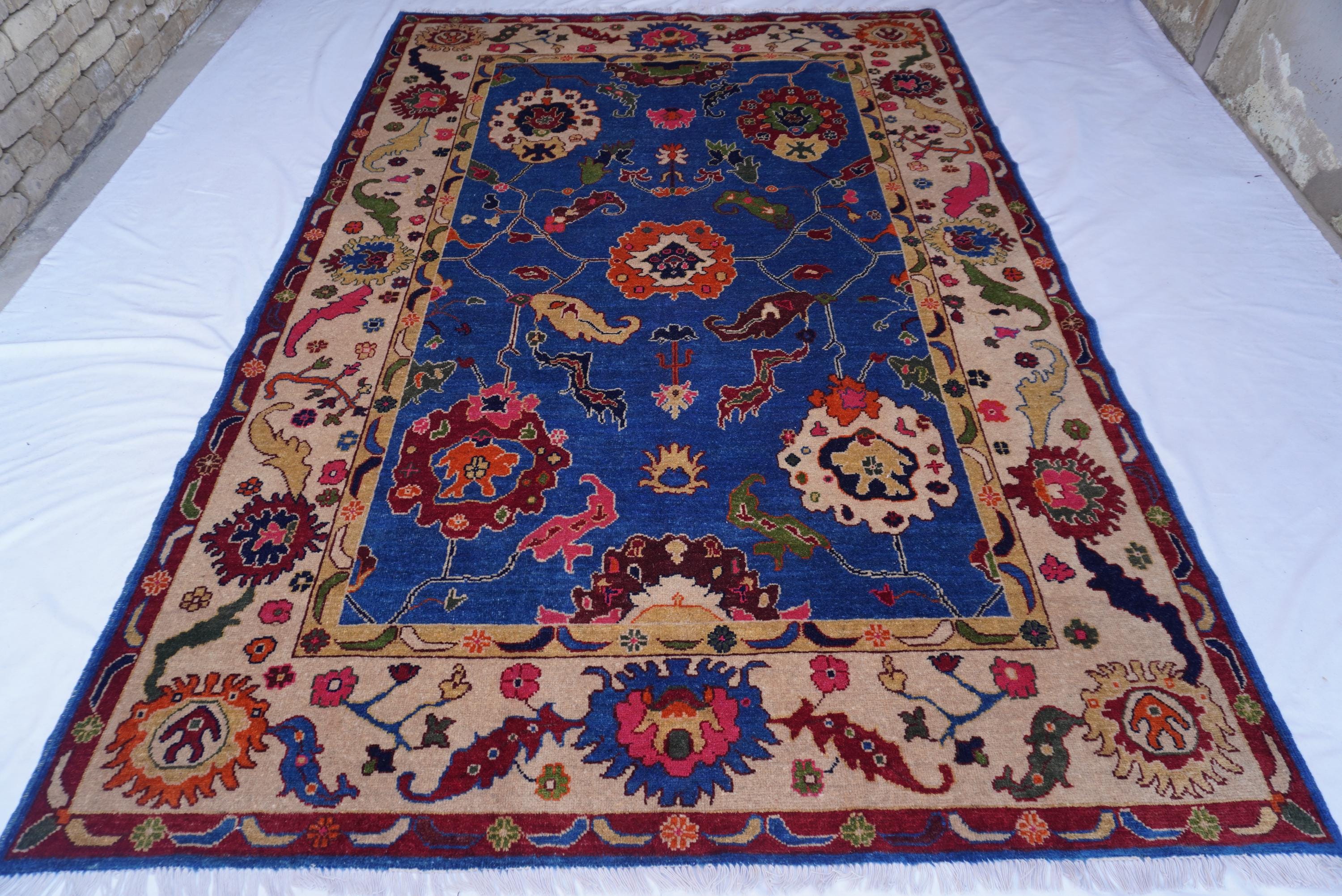 ロイヤルブルーラグ 7x10 アフガニスタン製ハンドメイドウールラグ