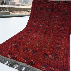 3x5 ft Afghan Vintage Geometric Rug- Handmade 100% Wool Mowri Red Rug- Luxury Area Rug- Diamond Bedroom Kitchen Rug- Tapis Oriental Rug