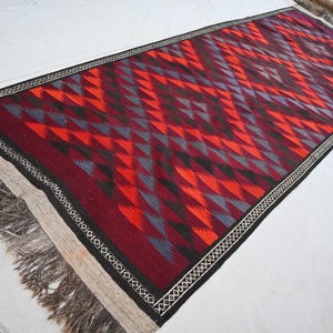 4'9x12'5 ft Runner Rug 1920s Antique Faded Rug- Turkmen Flatweave Kilim Rug- Afghan Tribal Plain Rug- Handmade Wool Rug- Hallway Runner Rug
