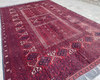 Afghan Vintage Rug 5x8 Hand Knotted Wool Rug- Turkmen Tribal Hetchulu Parda Rug- Oriental Rug- Geometric design rug- Living Room Bedroom Rug