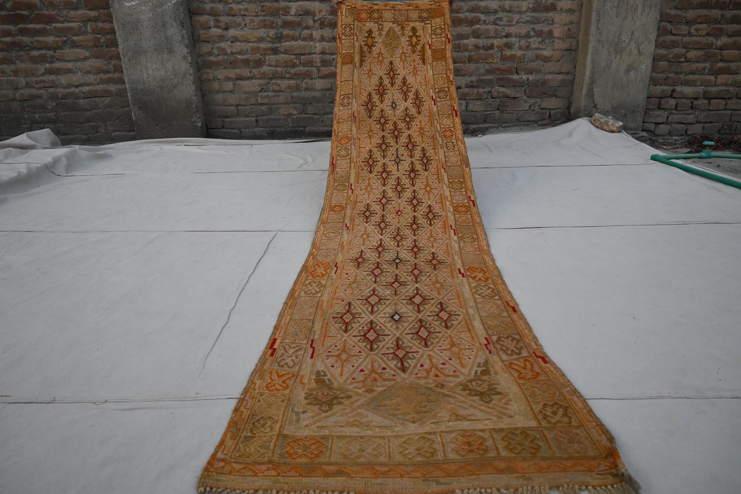 2x9ランナーヴィンテージラグ - アフガニスタンハンドメイドマシュワニ