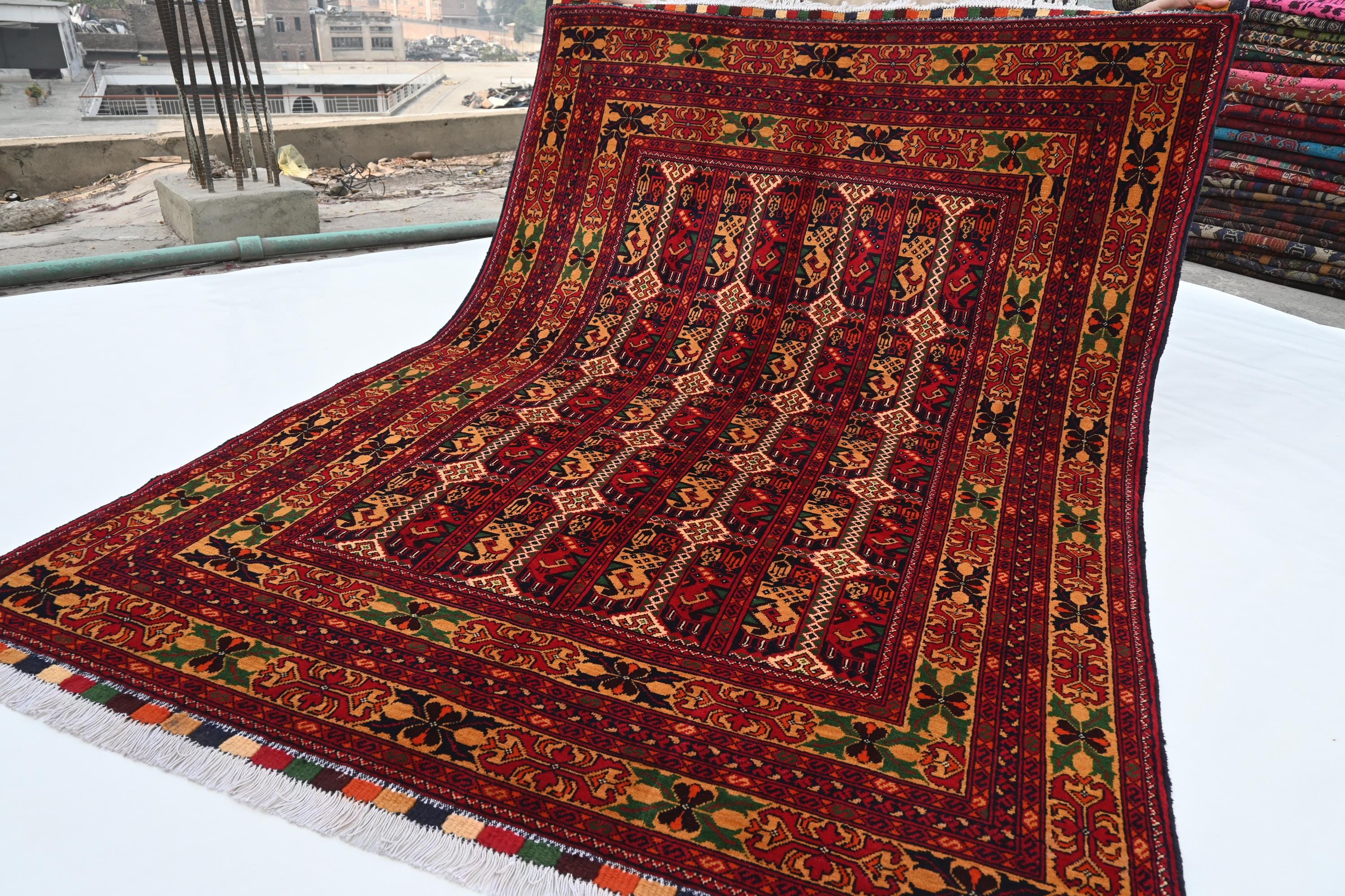 5x7 Afghan Vintage Rug- Tekke Ala Bakhmal Rug- Handmade Wool Rug