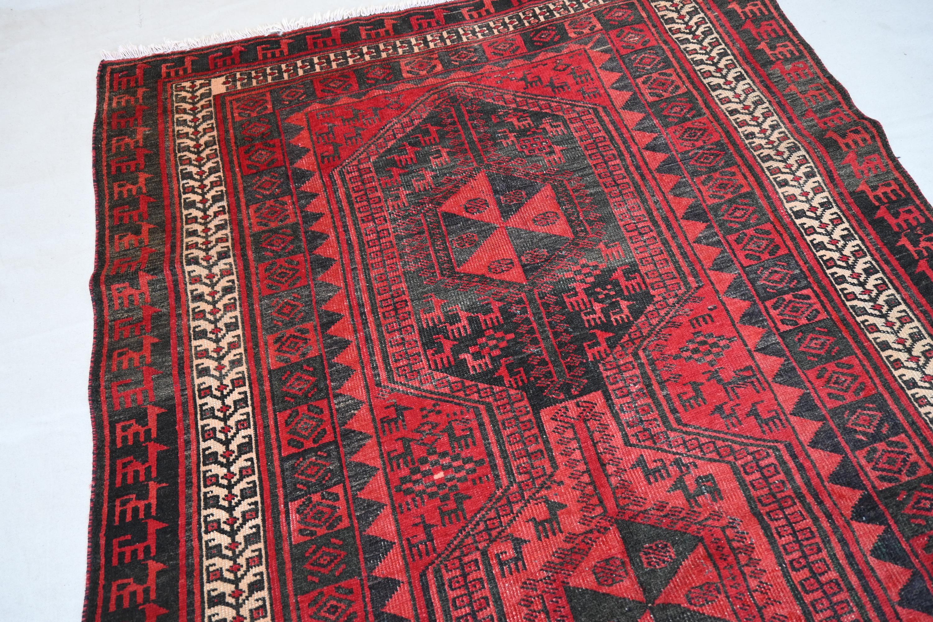 1960年代ヴィンテージラグ 4x7 アフガニスタン幾何学模様コーカサス