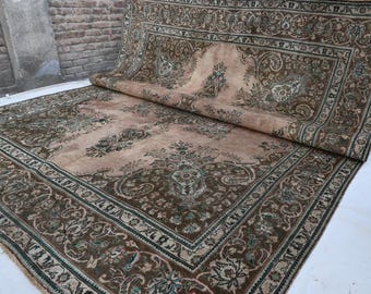 Alfombra antigua de terracota grande de 10x13 pies, de la década de 1920. Alfombra afgana de lana hecha a mano de 9'9x12'11". Alfombra tribal turcomana caucásica de pelo corto, alfombra oriental para dormitorio.
