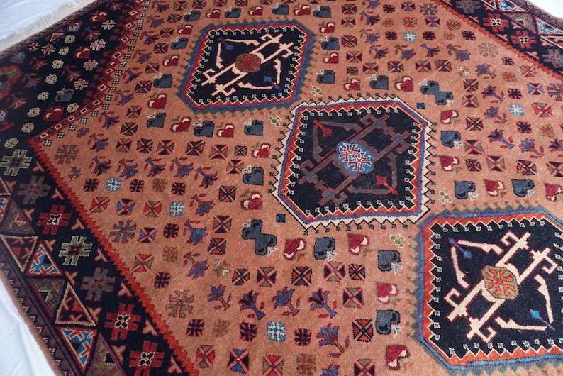 8x10 Turkish Medallion Heriz Rug- Large Terracotta rug- Turkmen Handmade Wool Rug- Afghan Caucasian Soft Pile rug- Bedroom Rug- Tribal Rug image 8