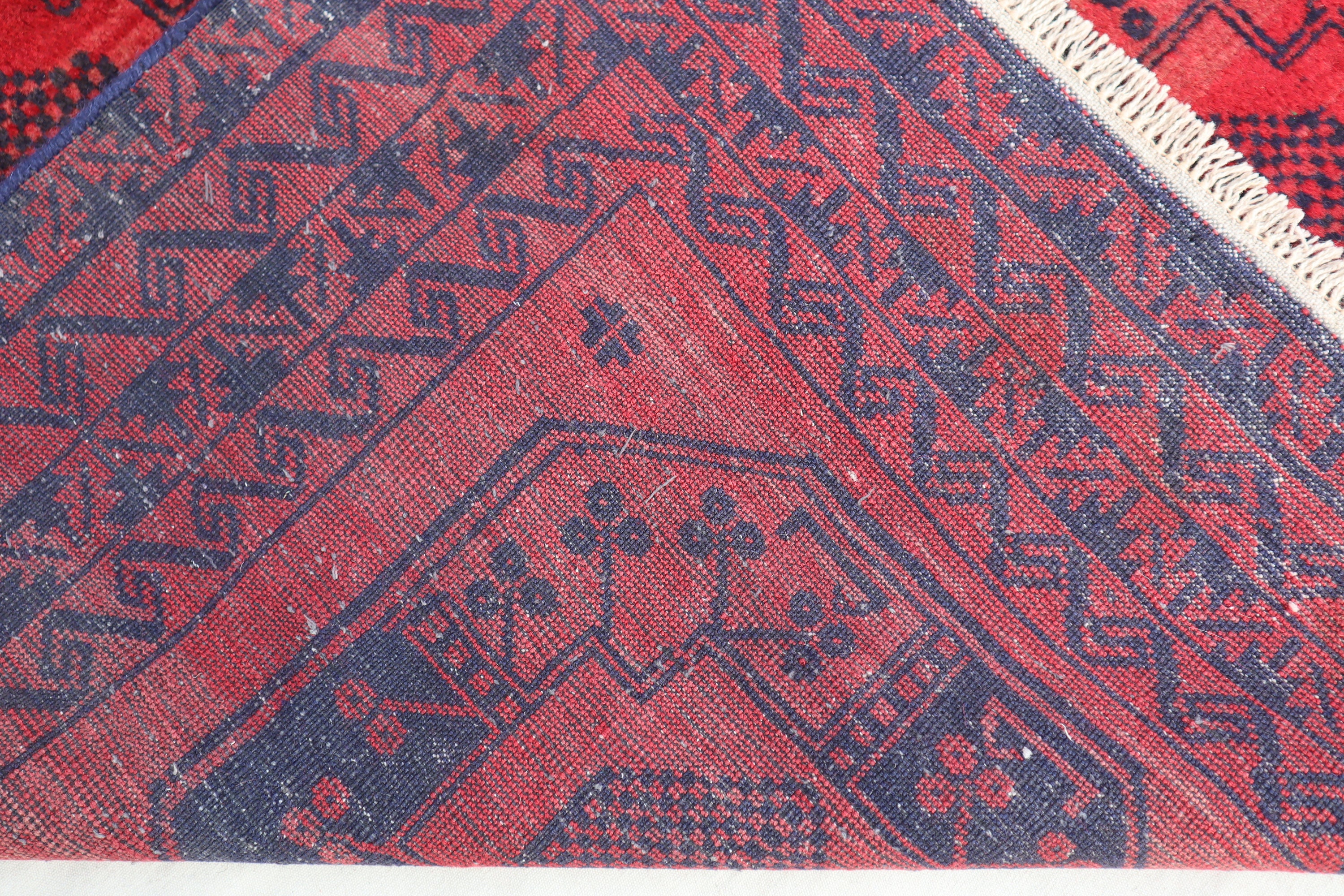 4x10 アフガン ランナー ラグ - ハンドメイド ウール ラグ