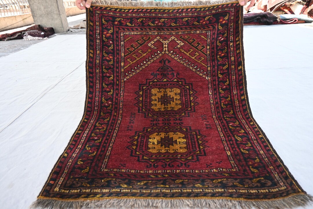 1900s Antique Prayer Square Rug 3x3 Afghan Sarique Prayer Rug- Low Pile ...