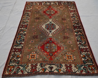 1940s Antique Brown rug 3&#39;5x7&#39;4 Afghan Turkmen Geometric Rug- Handmade Wool Area Rug- Antique Terracotta Rug- Rug for Bedroom- Oriental Rug