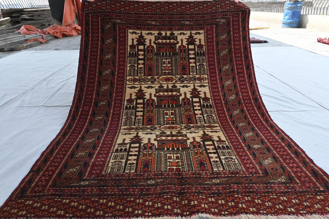 4x5 Afghan Prayer Rug- Handmade Wool Rug- Vintage Baluchi Prayer Rug ...