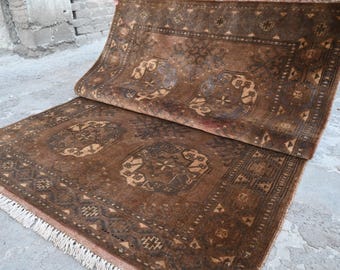4x6 Afghan Vintage Turkmen Tekke Ersari Rug 4'1x5'10" Hand Knotted Wool Area Rug- Soft Pile Boho Rug- Terracotta Rug- Office Rug Kitchen Rug