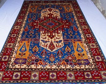 Blue 7x10 ft Super Fine Wool Rug- Medallion Serapi design Area Rug- Afghan Handmade Wool Rug- Rugs for Living Room- Oriental Rug 210x300 cm