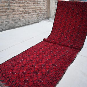 3x10 ft Afghan Runner rug- Handmade Wool Rug- Vintage Turkmen Tekke Bashiri design Rug- Oriental Red Rug- Kitchen Runner Rug- Hallway Runner