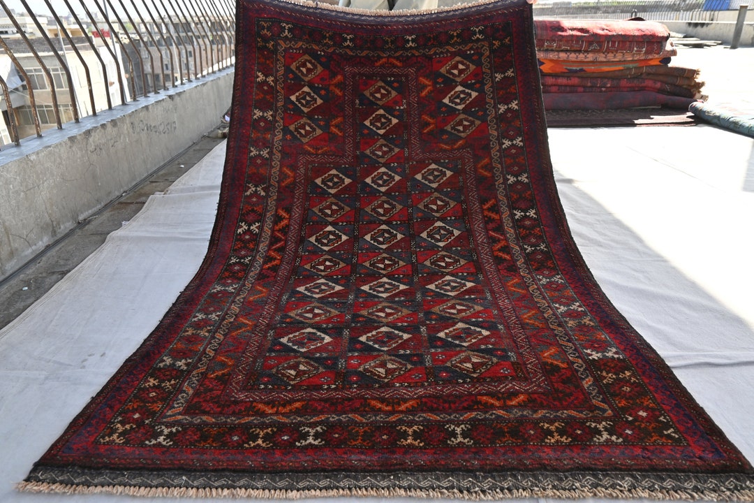 1940年代アンティーク祈祷用ラグ 3x5 アフガニスタン製ハンドメイド